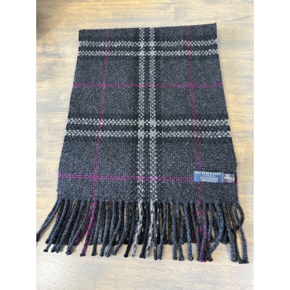 Burberry London 100% Cashmere Check Plaid Dark Charcoal Gray - Picture 2 of 9